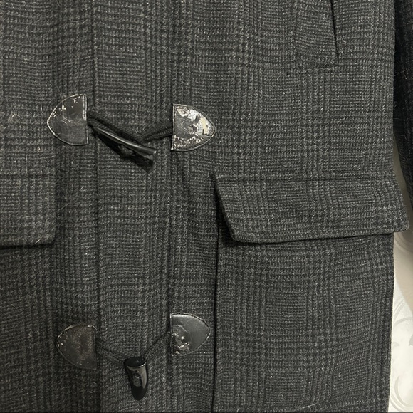 GUESS Grey Black Leather & Wool Blend Plaid Zip Up Coat - Picture 7 of 14